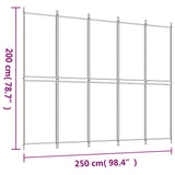 5-Panel Room Divider White 250x200 cm Fabric - Low Angle