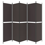 5-Panel Room Divider Brown 250x200 cm Fabric - 45-Degree Angle
