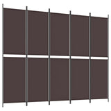 5-Panel Room Divider Brown 250x200 cm Fabric - Front View