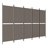 5-Panel Room Divider Anthracite 250x200 cm Fabric - Front View