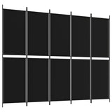 5-Panel Room Divider Black 250x200 cm Fabric - Front View