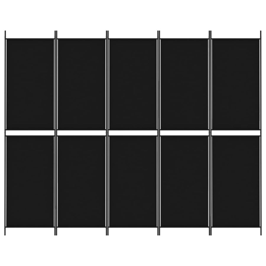 5-Panel Room Divider Black 250x200 cm Fabric