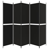 5-Panel Room Divider Black 250x200 cm Fabric