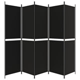 5-Panel Room Divider Black 250x200 cm Fabric - Top-Down View
