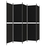 5-Panel Room Divider Black 250x200 cm Fabric