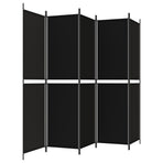 5-Panel Room Divider Black 250x200 cm Fabric
