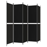 5-Panel Room Divider Black 250x200 cm Fabric - 45-Degree Angle