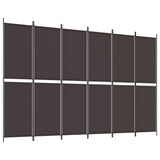 6-Panel Room Divider Brown 300x200 cm Fabric - Front View