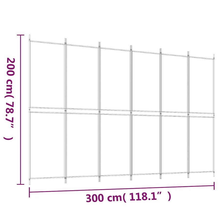 6-Panel Room Divider Brown 300x200 cm Fabric