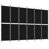 6-Panel Room Divider Black 300x200 cm Fabric - Front View