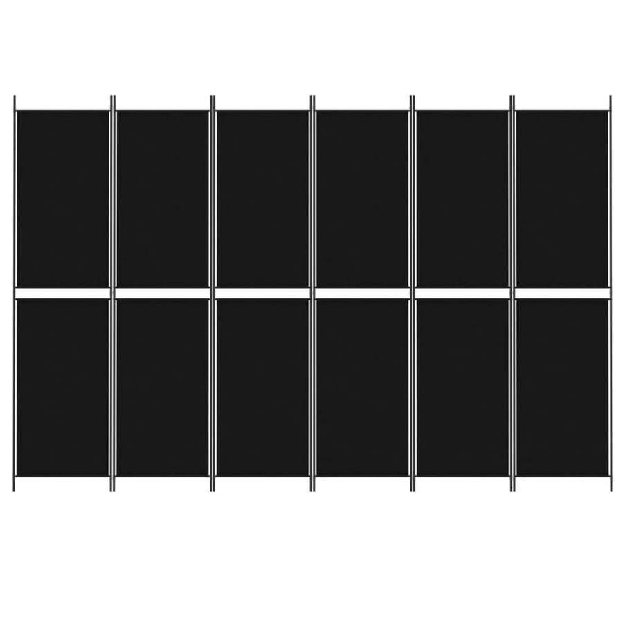 6-Panel Room Divider Black 300x200 cm Fabric
