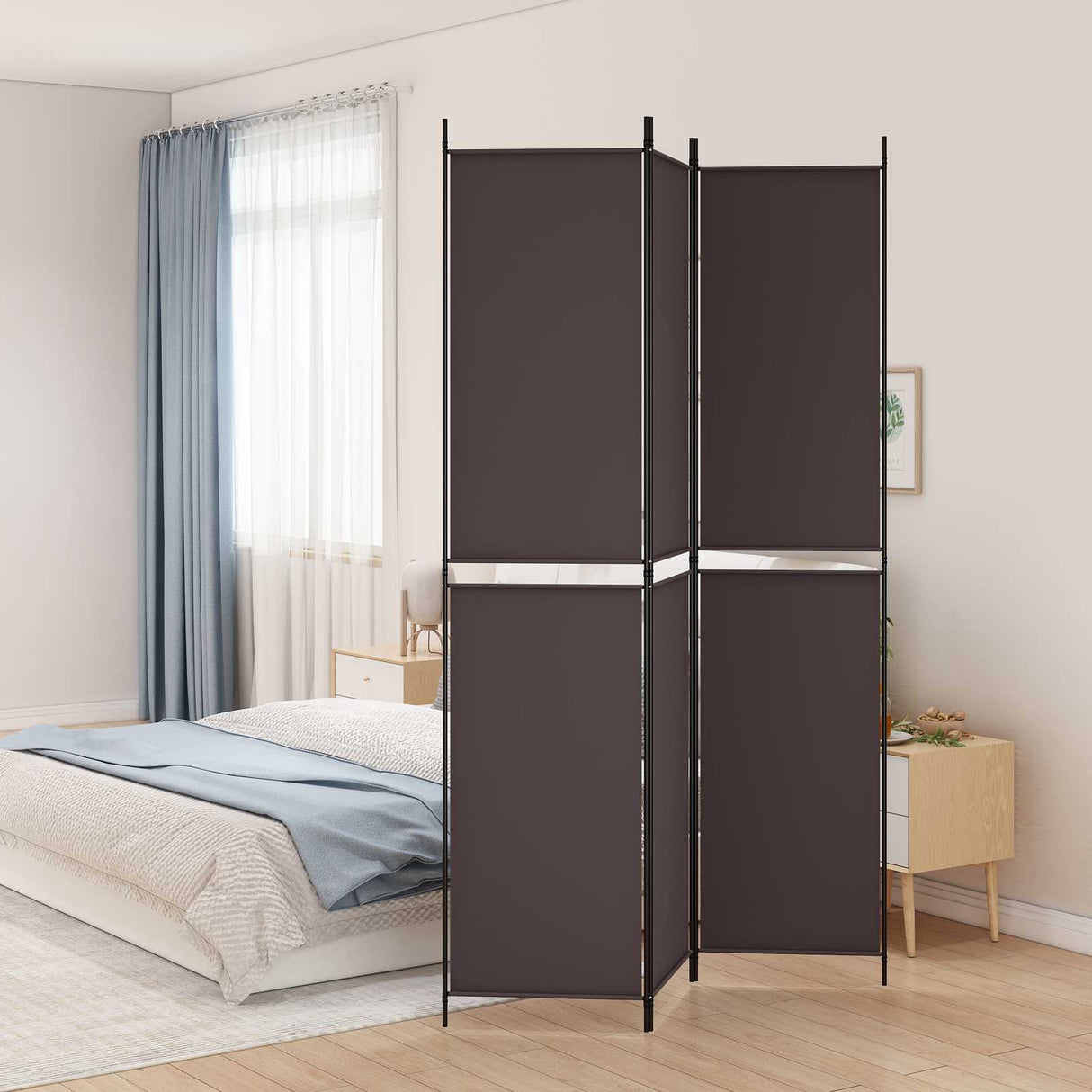3-Panel Room Divider Brown 150x220 cm Fabric