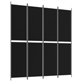 4-Panel Room Divider Black 200x220 cm Fabric - Front View