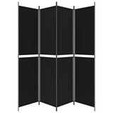 4-Panel Room Divider Black 200x220 cm Fabric