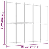 5-Panel Room Divider Brown 250x220 cm Fabric