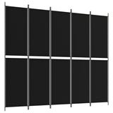 5-Panel Room Divider Black 250x220 cm Fabric - Front View
