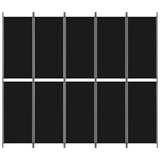 5-Panel Room Divider Black 250x220 cm Fabric