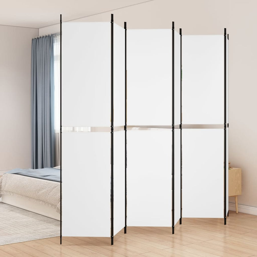 6-Panel Room Divider White 300x220 cm Fabric