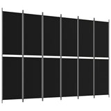 6-Panel Room Divider Black 300x220 cm Fabric