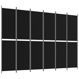 6-Panel Room Divider Black 300x220 cm Fabric - Front View