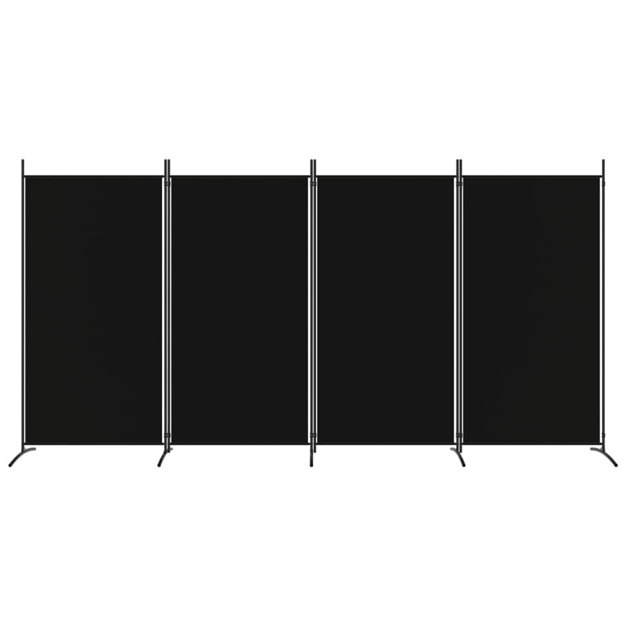 4-Panel Room Divider Black 346x180 cm Fabric