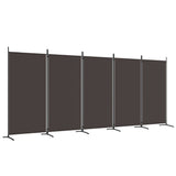 5-Panel Room Divider Brown 433x180 cm Fabric - Front View