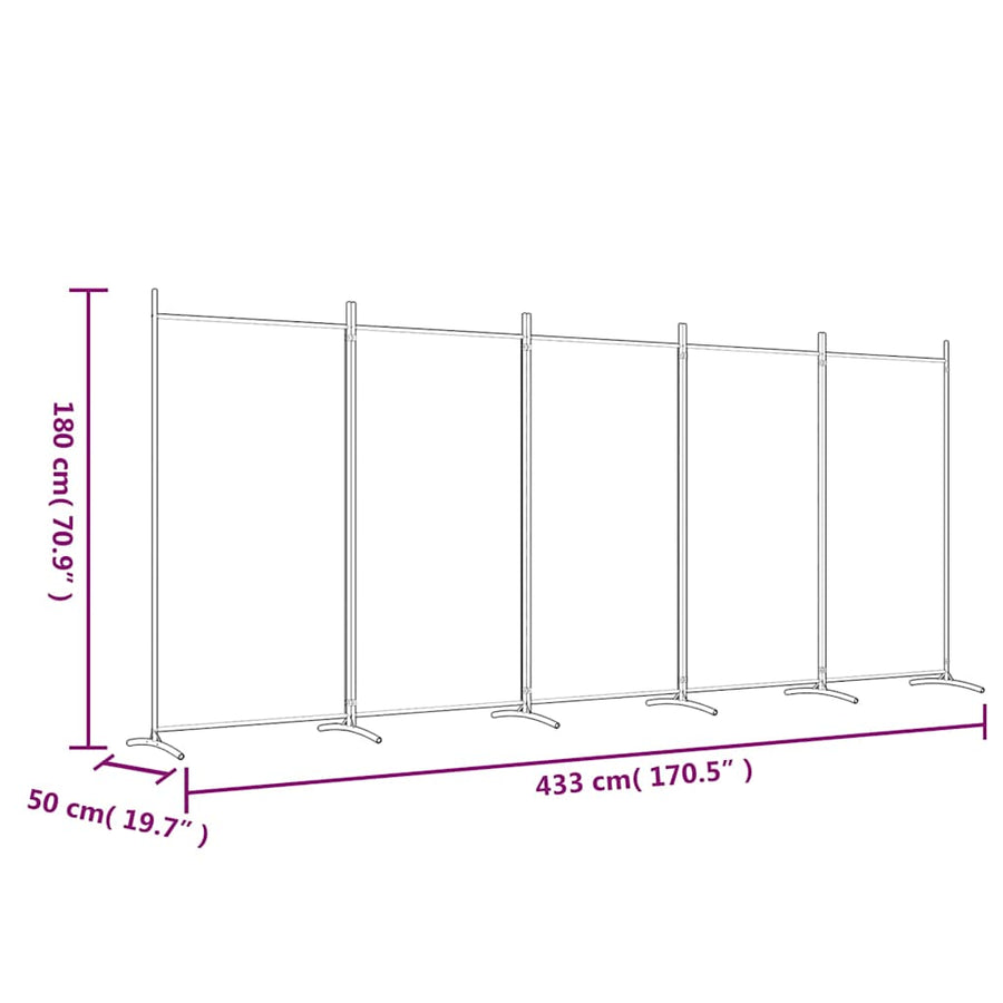 5-Panel Room Divider Brown 433x180 cm Fabric