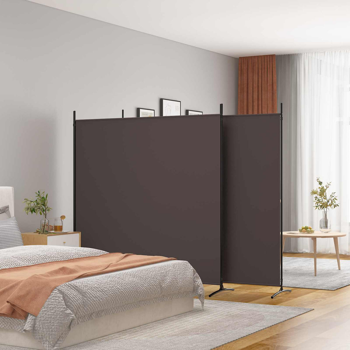3-Panel Room Divider Brown 525x180 cm Fabric