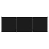 3-Panel Room Divider Black 525x180 cm Fabric - Side View