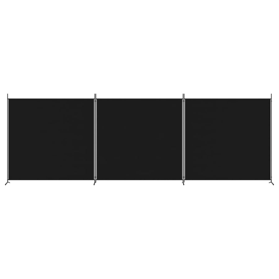 3-Panel Room Divider Black 525x180 cm Fabric