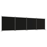 4-Panel Room Divider Black 698x180 cm Fabric - Front View