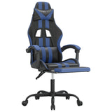 Swivel Gaming Chair with Footrest Black&Blue Faux Leather - Rear View