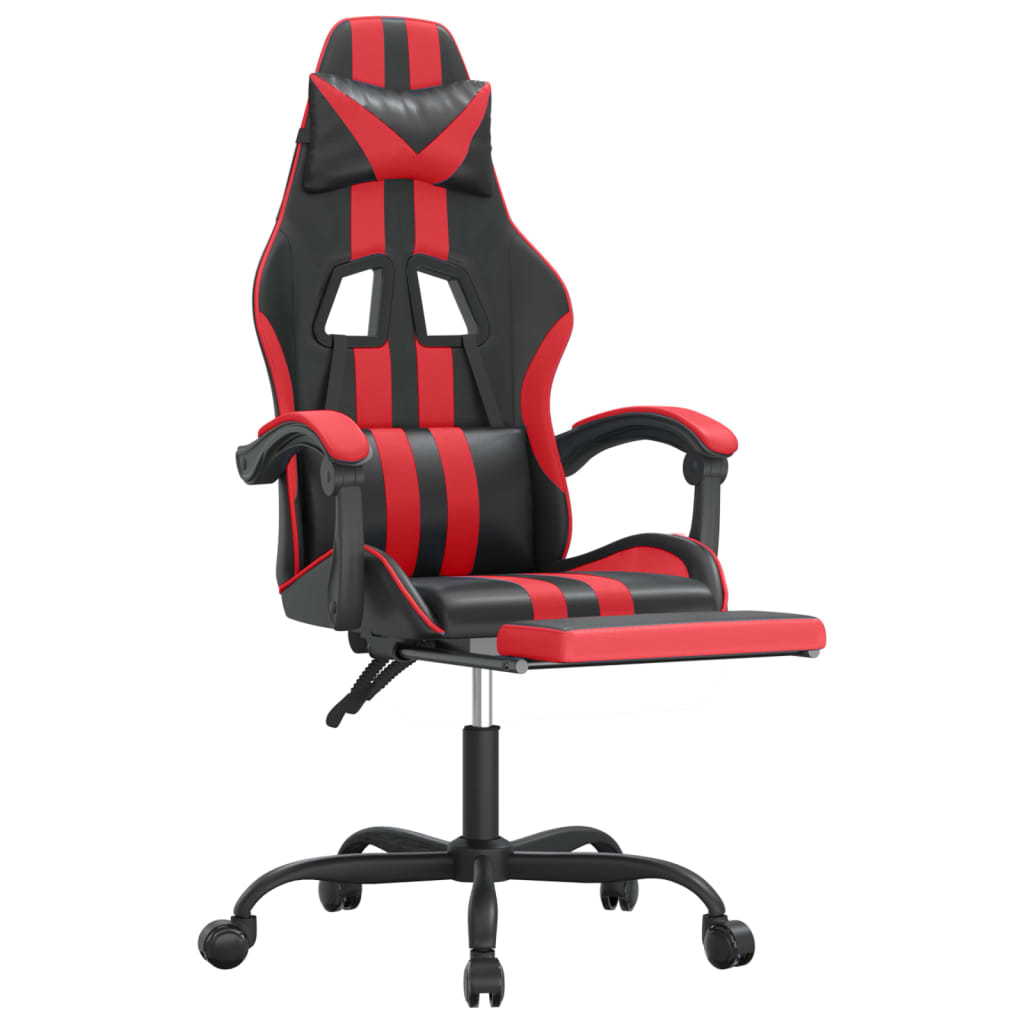 Swivel Gaming Chair with Footrest Black&Red Faux Leather