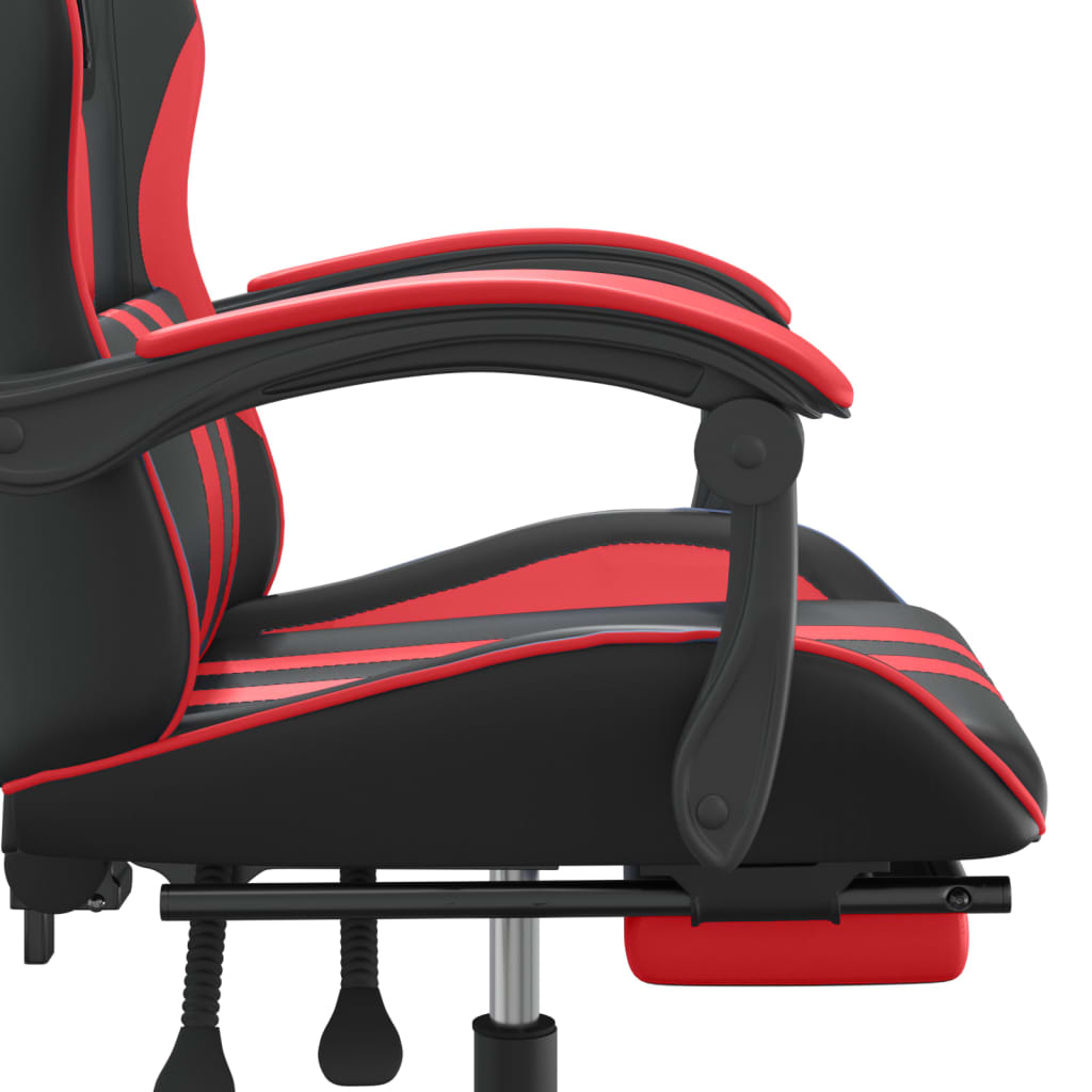 Swivel Gaming Chair with Footrest Black&Red Faux Leather
