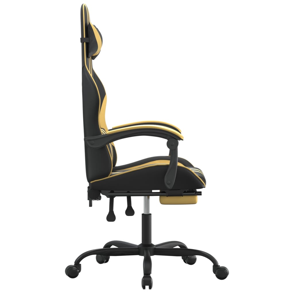 Swivel Gaming Chair with Footrest Black&Gold Faux Leather