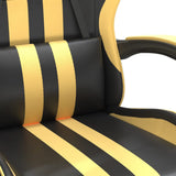Swivel Gaming Chair with Footrest Black&Gold Faux Leather