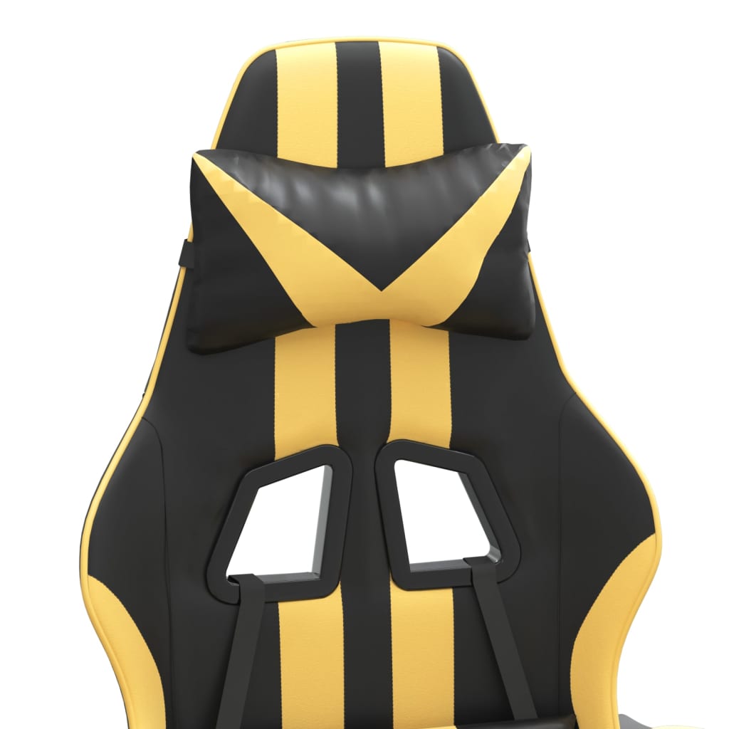 Swivel Gaming Chair with Footrest Black&Gold Faux Leather