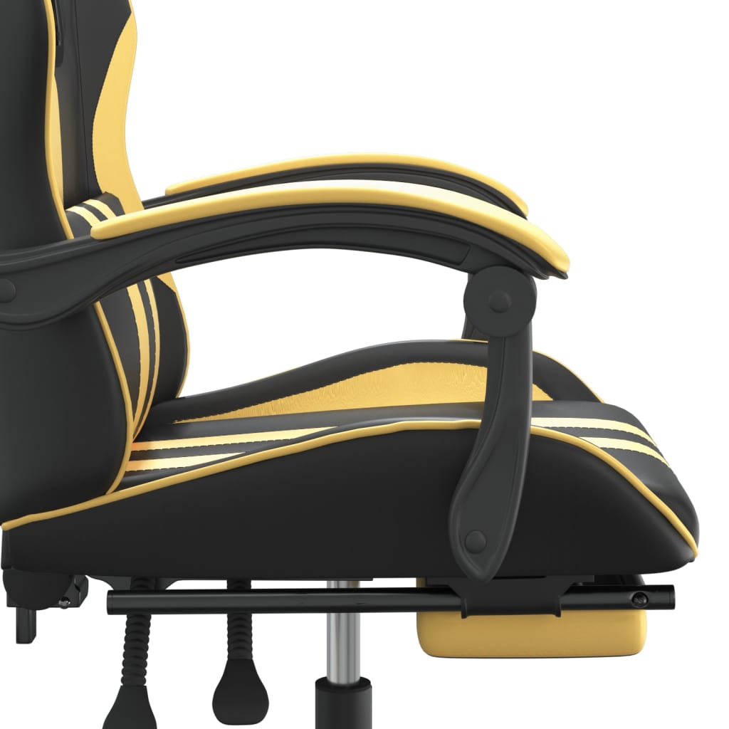 Swivel Gaming Chair with Footrest Black&Gold Faux Leather