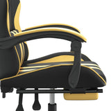 Swivel Gaming Chair with Footrest Black&Gold Faux Leather