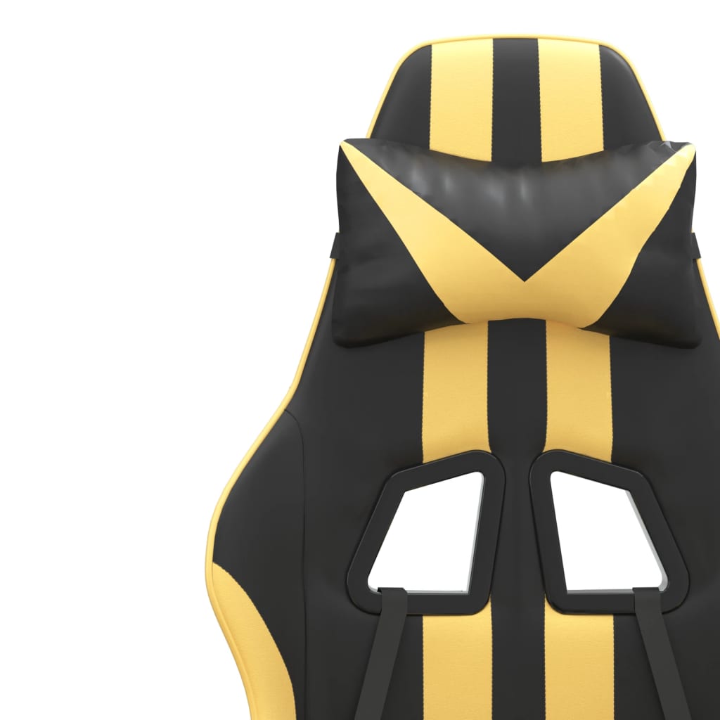 Swivel Gaming Chair with Footrest Black&Gold Faux Leather