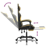 Swivel Gaming Chair with Footrest Black&Gold Faux Leather