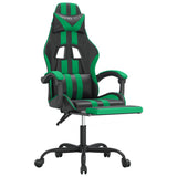 Swivel Gaming Chair with Footrest Black&Green Faux Leather - Rear View