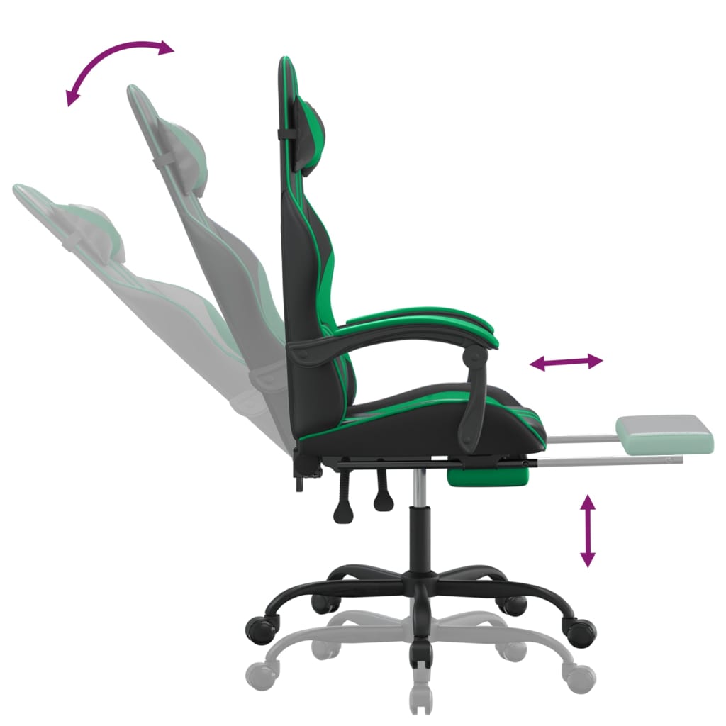 Swivel Gaming Chair with Footrest Black&Green Faux Leather