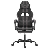 Swivel Gaming Chair with Footrest Black&Grey Faux Leather