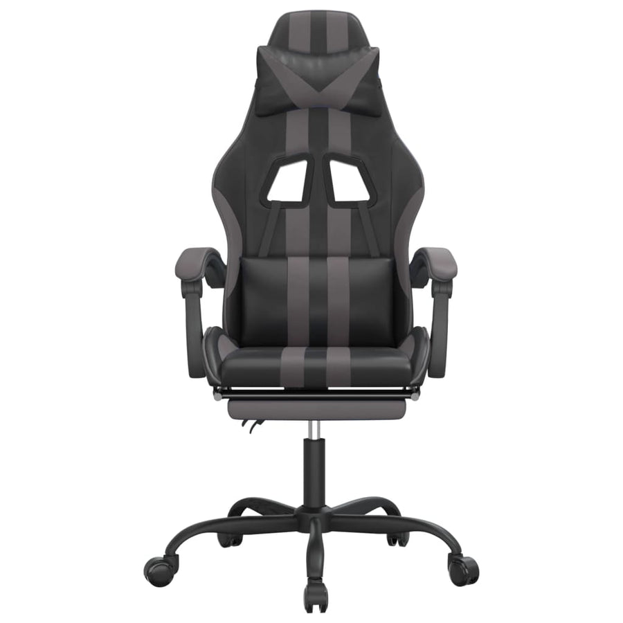 Swivel Gaming Chair with Footrest Black&Grey Faux Leather