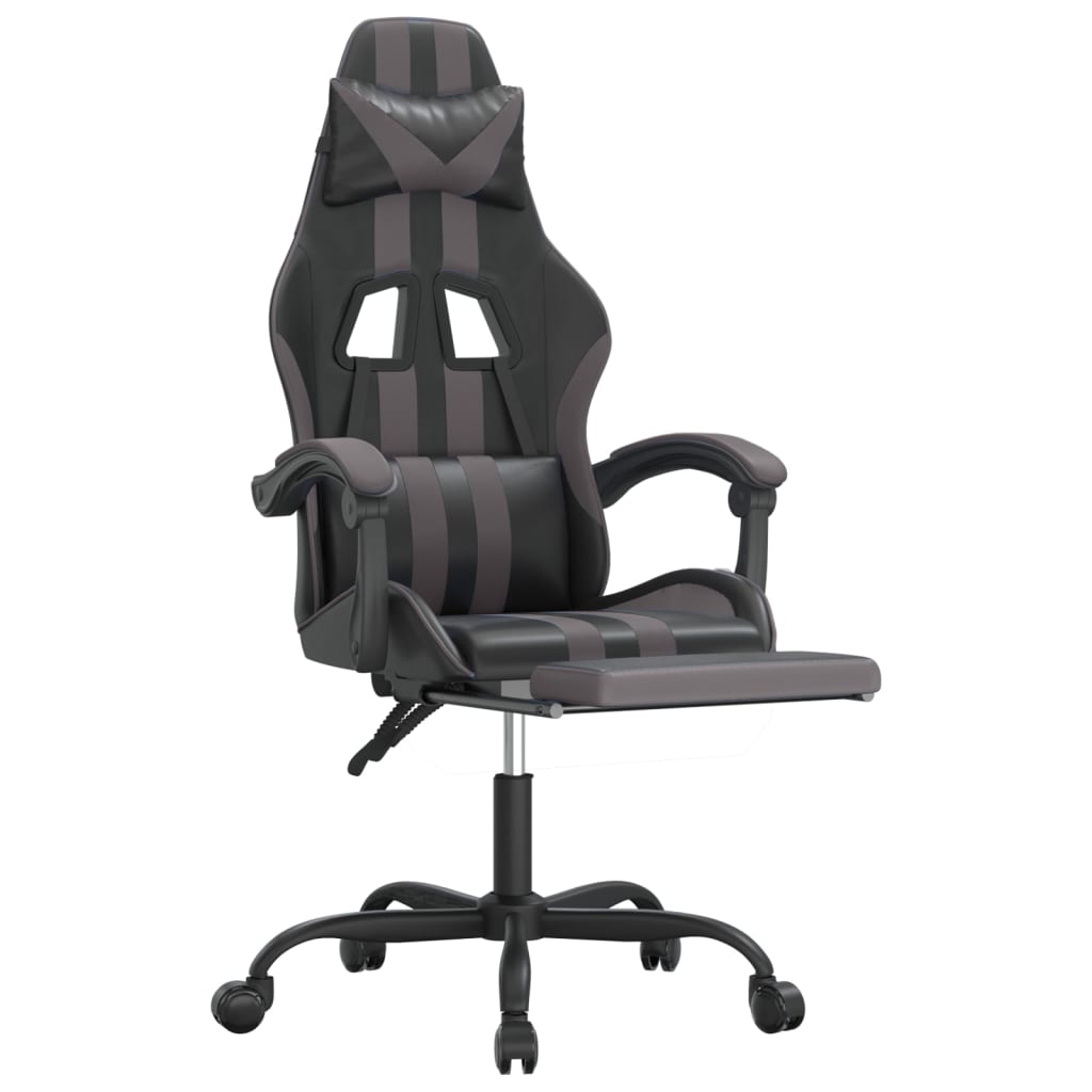 Swivel Gaming Chair with Footrest Black&Grey Faux Leather