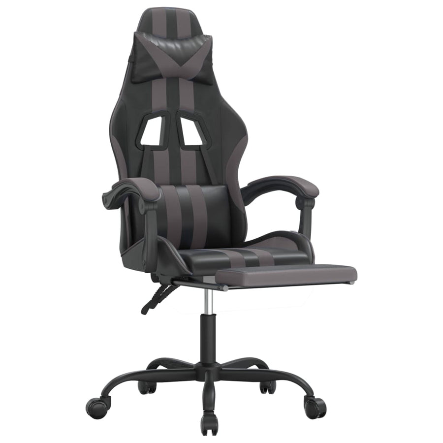 Swivel Gaming Chair with Footrest Black&Grey Faux Leather