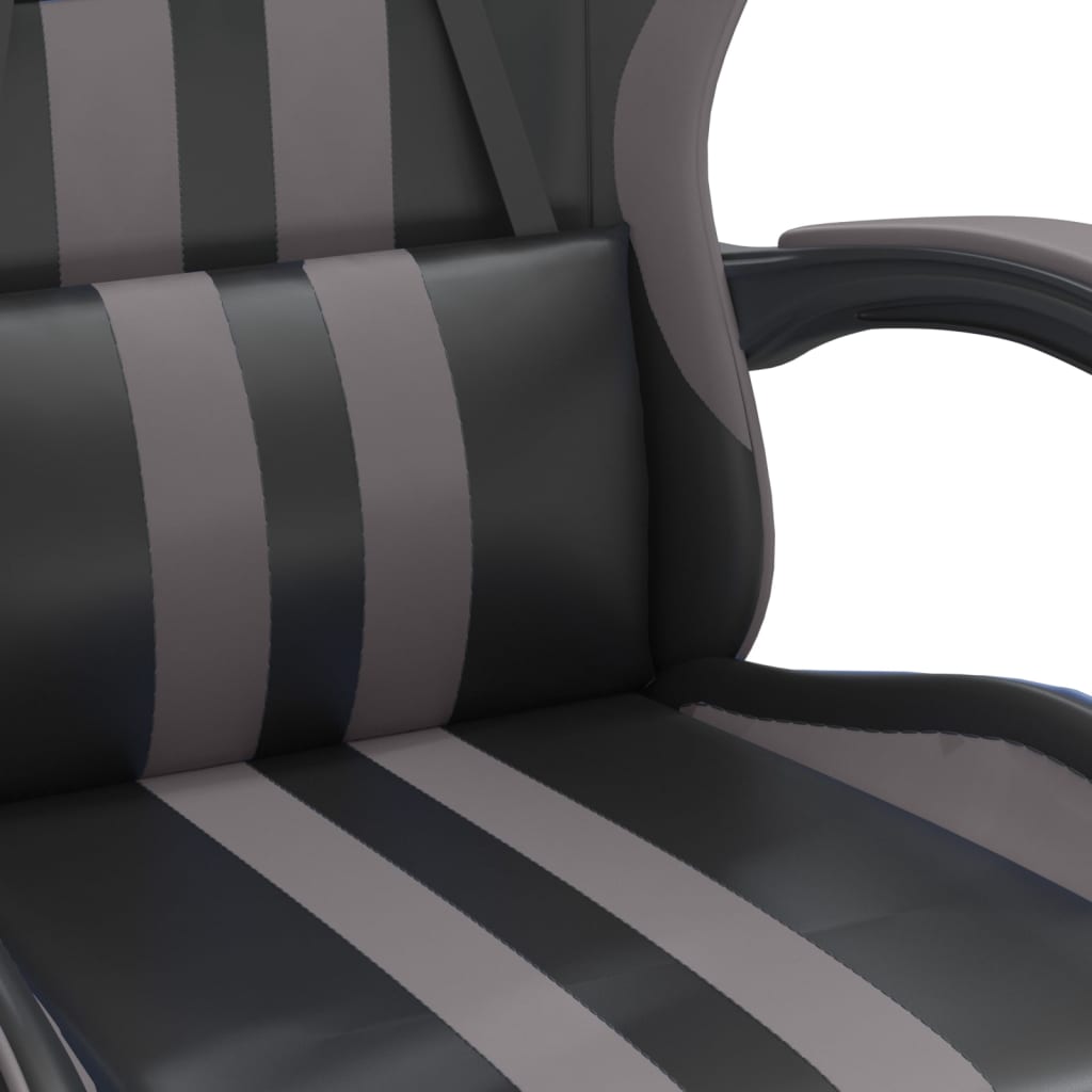 Swivel Gaming Chair with Footrest Black&Grey Faux Leather