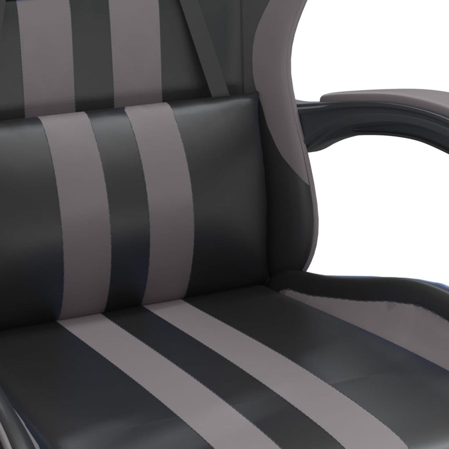 Swivel Gaming Chair with Footrest Black&Grey Faux Leather