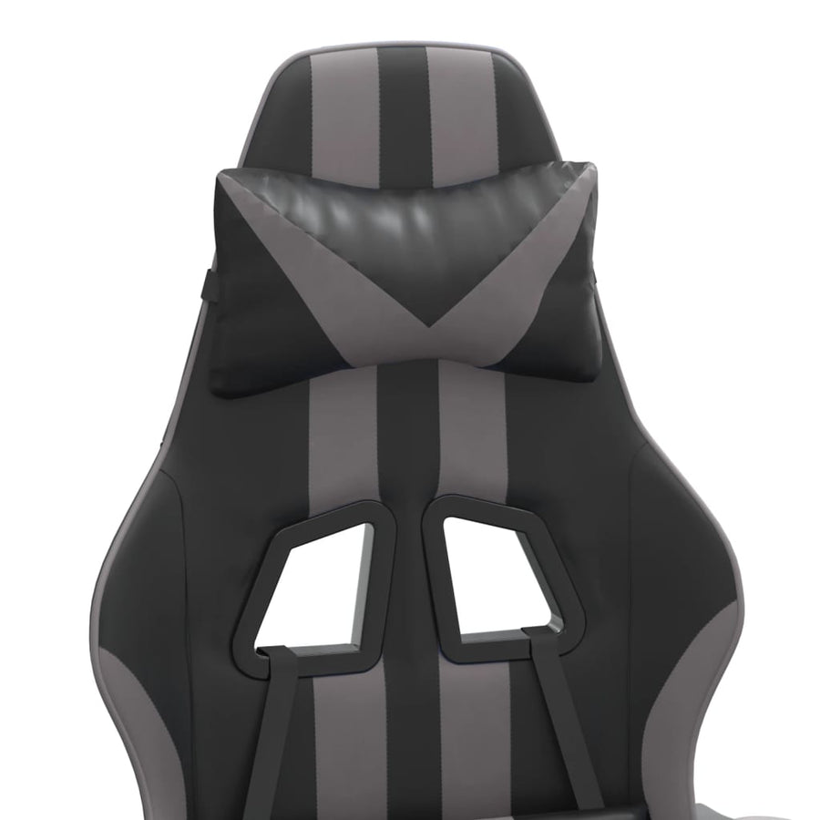 Swivel Gaming Chair with Footrest Black&Grey Faux Leather